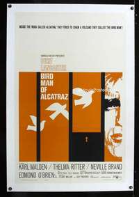 d114 BIRDMAN OF ALCATRAZ linen one-sheet movie poster '62 Burt Lancaster