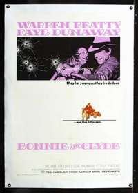 d118 BONNIE & CLYDE linen one-sheet movie poster '67 Warren Beatty, Dunaway