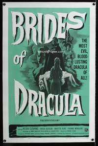 d122 BRIDES OF DRACULA linen one-sheet movie poster '60 Hammer, Cushing