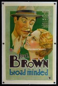 d125 BROADMINDED linen style B one-sheet movie poster '31 Joe Brown w/cigar!