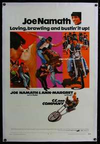 d135 C.C. & COMPANY linen one-sheet movie poster '70 Joe Namath, biker gang!