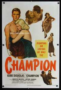 d141 CHAMPION linen one-sheet movie poster '49Kirk Douglas boxing classic!