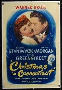 d145 CHRISTMAS IN CONNECTICUT linen one-sheet movie poster '45 Stanwyck