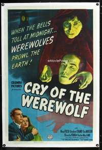 d161 CRY OF THE WEREWOLF linen one-sheet movie poster '44 wolf girl Foch!