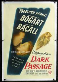 d165 DARK PASSAGE linen one-sheet movie poster '47 Humphrey Bogart, Bacall