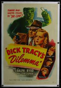 d170 DICK TRACY'S DILEMMA linen one-sheet movie poster '47 Ralph Byrd