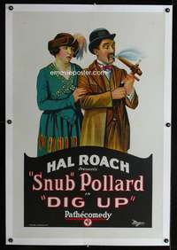 d171 DIG UP linen one-sheet movie poster '22 Snub Pollard, Hal Roach