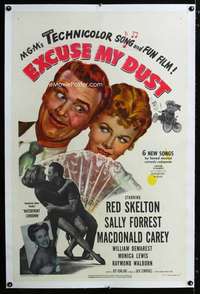 d184 EXCUSE MY DUST linen one-sheet movie poster '51 Buster Keaton, Skelton