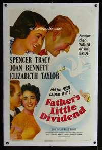 d189 FATHER'S LITTLE DIVIDEND linen one-sheet movie poster '51 Liz, Tracy