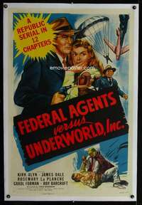 d190 FEDERAL AGENTS VS UNDERWORLD INC linen one-sheet movie poster '48 serial