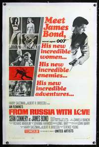 d201 FROM RUSSIA WITH LOVE linen int'l style one-sheet movie poster '64 Connery as Bond