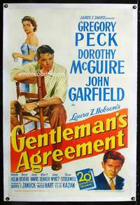 d206 GENTLEMAN'S AGREEMENT linen one-sheet movie poster '47 Gregory Peck
