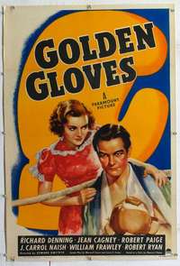 d217 GOLDEN GLOVES linen one-sheet movie poster '40 boxing Richard Denning!