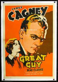 d220 GREAT GUY Central Show linen 1sh '36 portrait of James Cagney + pretty Mae Clarke!