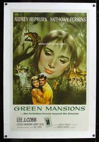 d009 GREEN MANSIONS linen one-sheet movie poster '59 Audrey Hepburn, Perkins