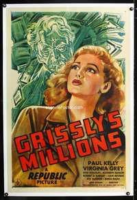 d228 GRISSLY'S MILLIONS linen one-sheet movie poster '45 Virginia Grey