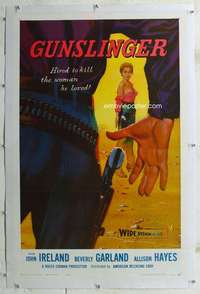d232 GUNSLINGER linen one-sheet movie poster '56 Beverly Garland, cool!