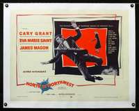d017 NORTH BY NORTHWEST linen half-sheet movie poster '59 Grant, Hitchcock