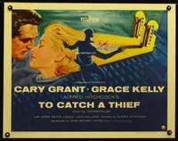 d015 TO CATCH A THIEF half-sheet movie poster '55 Kelly, Grant, Hitchcock