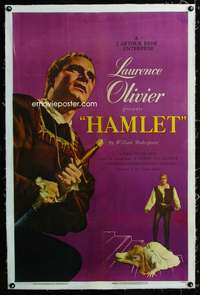 d234 HAMLET linen one-sheet movie poster '49 Laurence Olivier, Shakespeare
