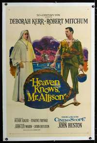 d243 HEAVEN KNOWS MR ALLISON linen one-sheet movie poster '57 Mitchum, Kerr