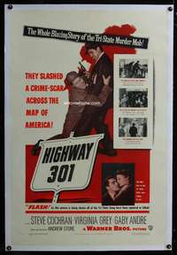 d249 HIGHWAY 301 linen one-sheet movie poster '51 tri-state murder mob!