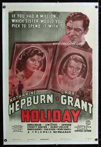 d252 HOLIDAY linen one-sheet movie poster R48 Katharine Hepburn, Grant