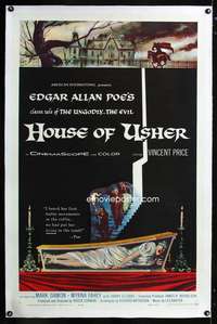 d256 HOUSE OF USHER linen one-sheet movie poster '60 Edgar Allan Poe, Price