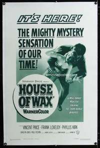 d257 HOUSE OF WAX linen one-sheet movie poster '53 monster stalks girls!