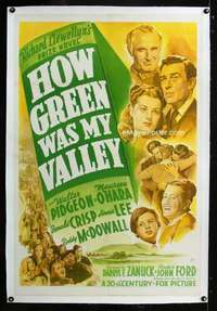 d258 HOW GREEN WAS MY VALLEY linen one-sheet movie poster '41 John Ford