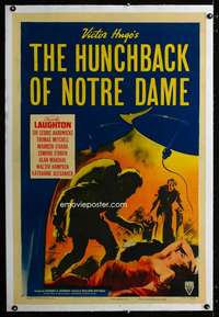 d262 HUNCHBACK OF NOTRE DAME linen one-sheet movie poster R52 Laughton