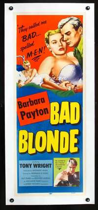 d033 BAD BLONDE linen insert movie poster '53 they called her BAD!