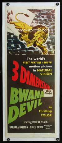 d036 BWANA DEVIL linen insert movie poster '53 3-D lion in your lap!