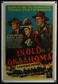 d267 IN OLD OKLAHOMA linen one-sheet movie poster '43 oil drilling John Wayne