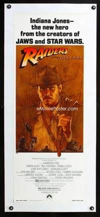 d042 RAIDERS OF THE LOST ARK linen insert movie poster '81 Amsel art!