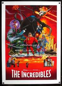 d269 INCREDIBLES linen one-sheet movie poster '04 Disney/Pixar superheroes!
