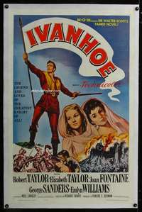 d275 IVANHOE linen one-sheet movie poster R62 Elizabeth & Robert Taylor!