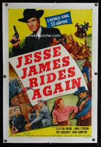 d277 JESSE JAMES RIDES AGAIN linen one-sheet movie poster R55 serial