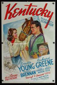d285 KENTUCKY linen style B one-sheet movie poster '38 Loretta Young, Greene
