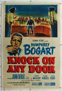 d288 KNOCK ON ANY DOOR linen one-sheet movie poster '49 Humphrey Bogart
