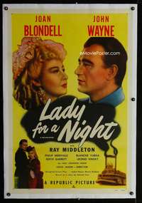 d292 LADY FOR A NIGHT linen one-sheet movie poster R50 John Wayne, Blondell