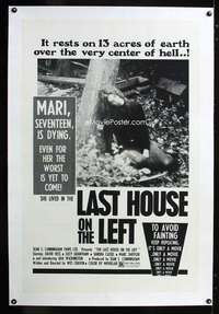 d293 LAST HOUSE ON THE LEFT linen one-sheet movie poster '72 1st Wes Craven