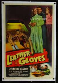 d297 LEATHER GLOVES linen one-sheet movie poster '48 boxing Cameron Mitchell
