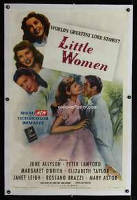 d303 LITTLE WOMEN linen one-sheet movie poster '49 June Allyson, Liz Taylor