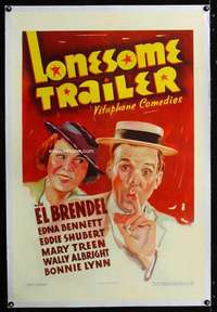 d309 LONESOME TRAILER linen one-sheet movie poster '36 El Brendel comedy!