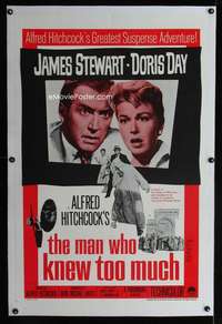 d013 MAN WHO KNEW TOO MUCH linen one-sheet movie poster R60s Hitchcock