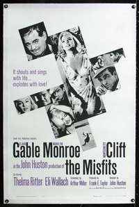 d030a MISFITS linen one-sheet movie poster '61 Gable, Marilyn Monroe, Clift
