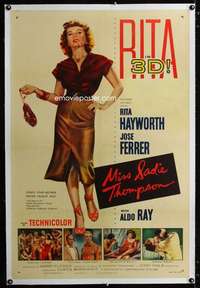 d027 MISS SADIE THOMPSON linen one-sheet movie poster '53 Rita Hayworth in 3D