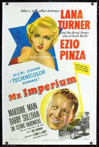 d340 MR. IMPERIUM linen one-sheet movie poster '51 Lana Turner, Ezio Pinza