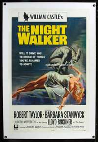 d351 NIGHT WALKER linen one-sheet movie poster '65 Castle, Reynold Brown art